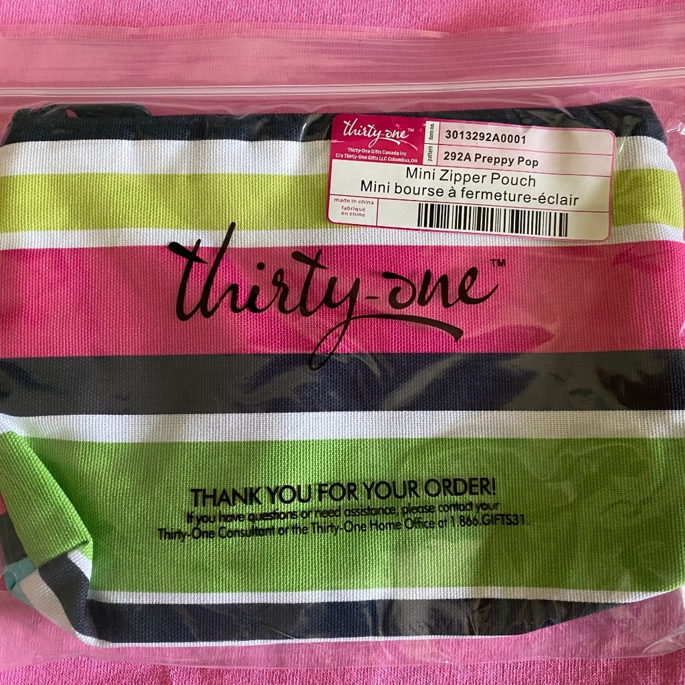 Thirty One Mini Zipper Pouch-Preppy Pop